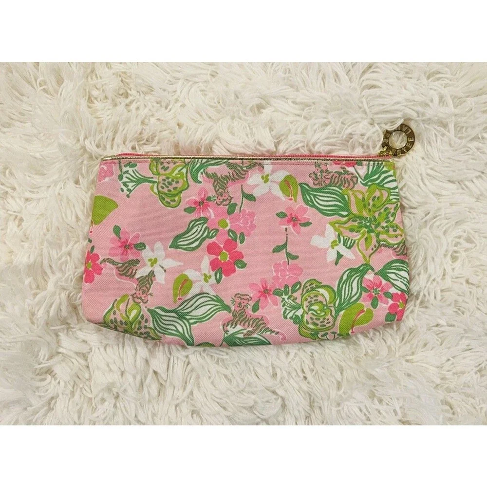 Lilly Pulitzer For Estée Lauder Tiger Floral Print Cosmetic Zipper Pouch
